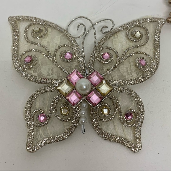 Glitter Butterfly & Snowflake Jewel Feminine Christmas Tree Ornaments Set Of 3 - Picture 2 of 9